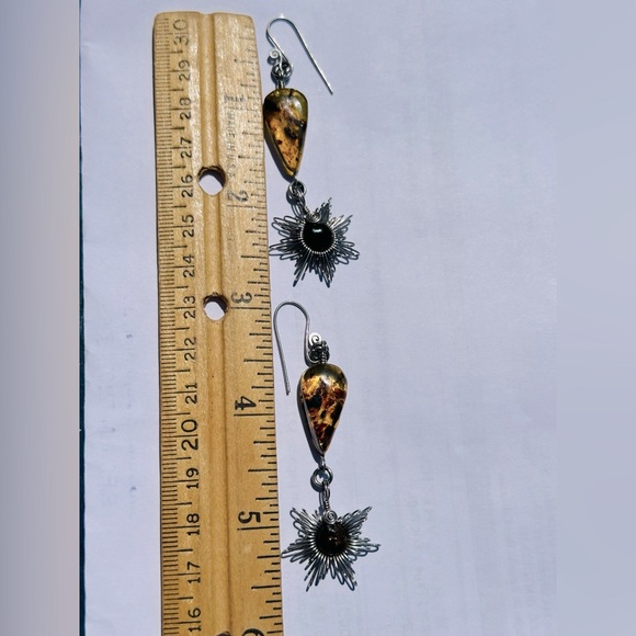 Amber Chandelier Earrings Wire wrapped 2 1/2” long - Picture 5 of 5